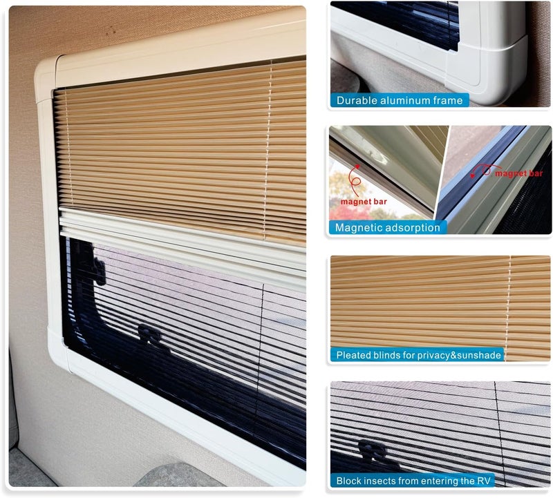 Dulepax RV Window Shade, Aluminum Frame RV Blinds Shades for Window, 26" W x 24" L, 2-in-1 Screen & Pleated Blinds, RV Blinds for Camper Window - Image 5